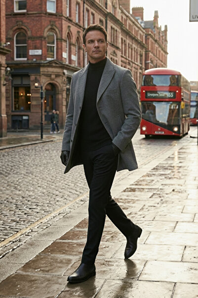 Buratti Slim Fit Apaş Yaka Astarlı Kaşe Kaban Erkek KABAN 584K1217