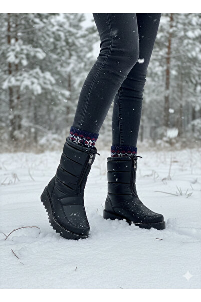 DİVA Siyah Paraşüt Kumaş Kar Botu 1453-01