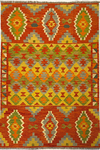 Afgan Halı Afgan Kilim El Dokuma Kök Boya 100% Yün Elsanat Eserı ile Harıka D...