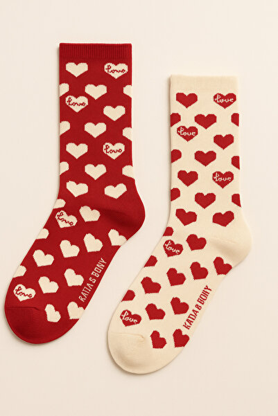 Katia&Bony Women's 2-Piece Heart Socks Red