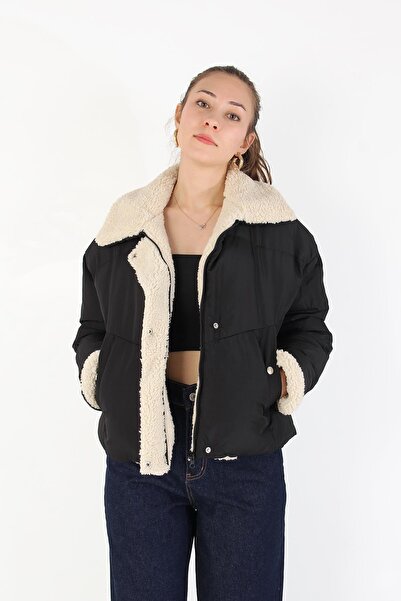 Mckanzie Y-0152 معطف منتفخ من القطيفة بأكمام وطية صدر السترة