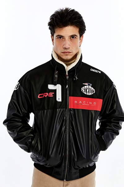 CHOS7N Unisex Oversized Zippered Coat with Fur Inside – Black Striped Streetw...