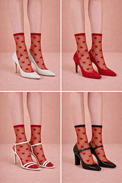 Katia&Bony Червени дамски тънки чорапи с форма на сърце