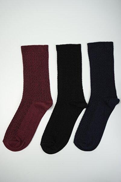 Rumon Cotton Knitted Detailed Women's Socks Set of 3