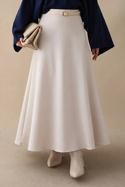 InStyle Flared Waist Elasticated Scuba Stone Skirt