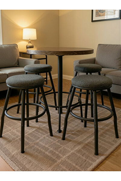 ELSETA Puffy Kumaş Metal Tabure - 1 Adet - 45 cm