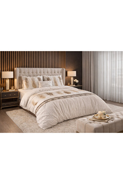 Sleeptime Lenjerie de pat dublu bumbac si poliester, 3 piese, 200x220 cm – Elegance Feather Grey