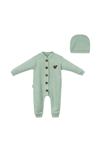 Buliş Baby Romper with Teddy Bear Logo Hat, Green