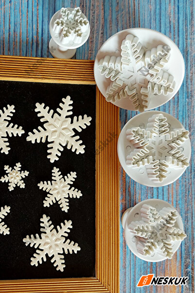 Neskuk 4'lü Kar Tanesi Büyük Boy Enjektörlü Kopat Şeker Hamuru Basmalı Kalıp ...