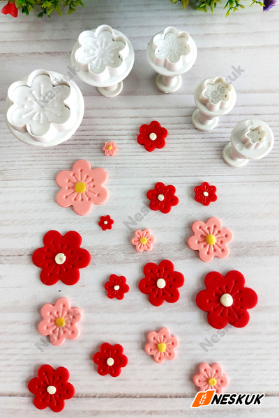 Neskuk Mini çiçek Basmalı 5li ( enjektörlü ) Kurabiye Kalıbı / Şeker Hamuru K...