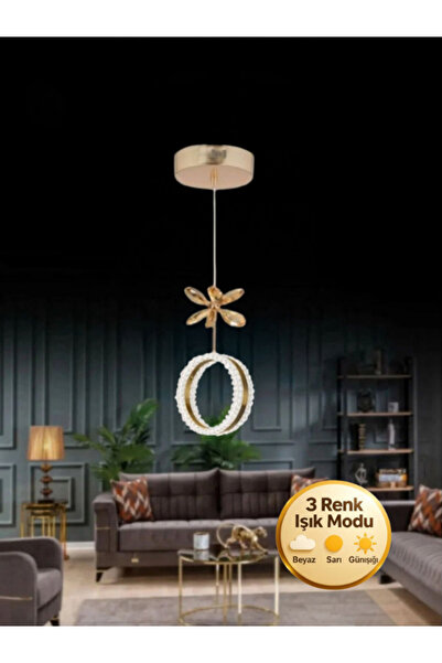 Litra Lighting Zero Model Kristal Taşlı Gold 3 Renk Modu Ledli Salon Mutfak O...