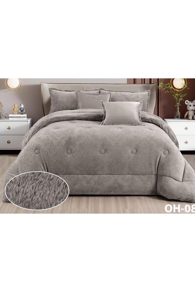 Moon طقم مفرش نفر 4 قطع شتوي حشوة وسط مخمل ناعم مع فرو سادة ذو وجهين خامة مخمل فخم لحاف مقاس 210*170