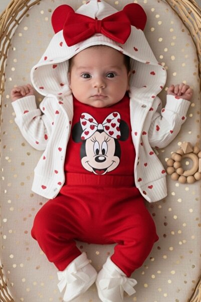 Cherub Baby Mickey Patterned Cardigan 3-Piece Baby Girl Set