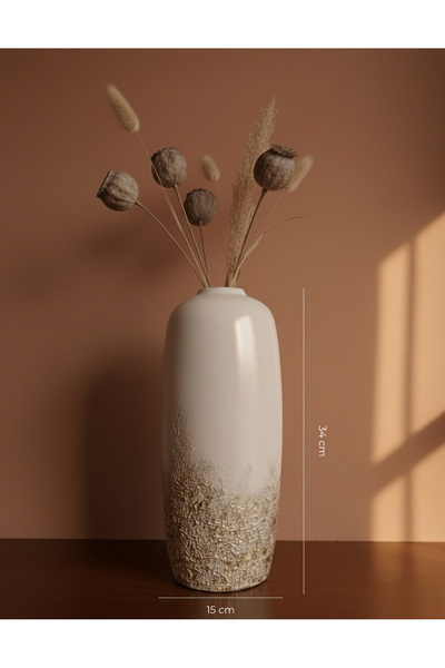 Liora Ceramic Oria Dokulu Seramik Vazo – 34x15 cm