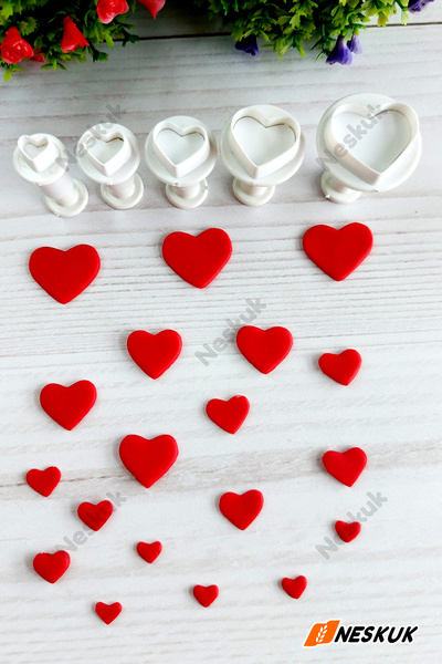 Neskuk Mini Kalp Basmalı 5li ( enjektörlü ) Kurabiye Kalıbı / Şeker Hamuru Ka...