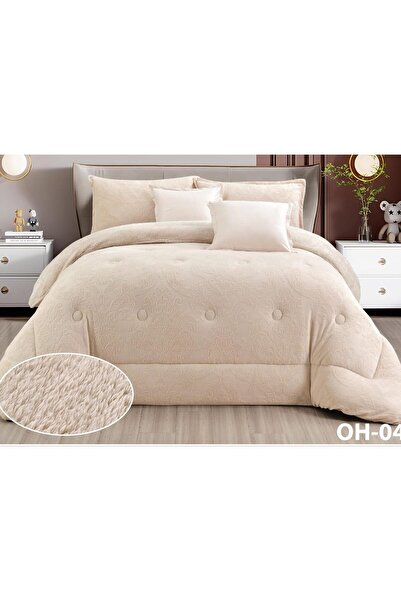 Moon طقم مفرش نفر 4 قطع شتوي حشوة وسط مخمل ناعم مع فرو سادة ذو وجهين خامة مخمل فخم لحاف مقاس 210*170