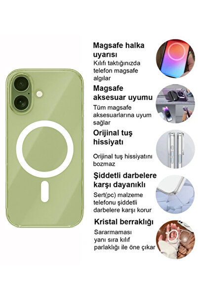 CEPSTOK iPhone 17 Kılıf Şeffaf Sararmaz Magsafe Altı Açık Sert Pc Premium Kapak