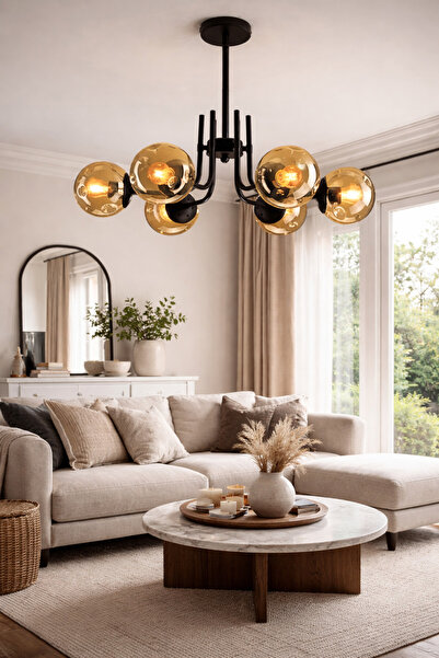 Uçar Modern Idil BEYAZ Kapalı Camlı Siyah Kasa L 6LI SALON OTURMA ODASI Altıl...