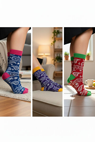 YOTITEX Kadın Bambu Soket Çorap 3'LÜ Set – Desenli & Düz Renk