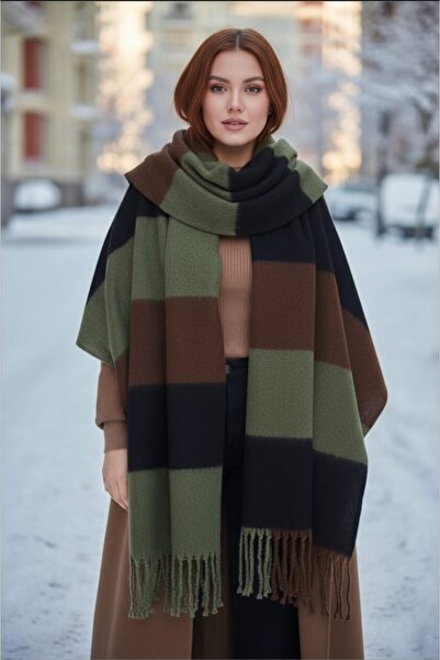 Gül İpek Moda -Konforlu, Yumuşak Dokulu Kadın Şal & Atkı-Siyah Kahve Yeşil