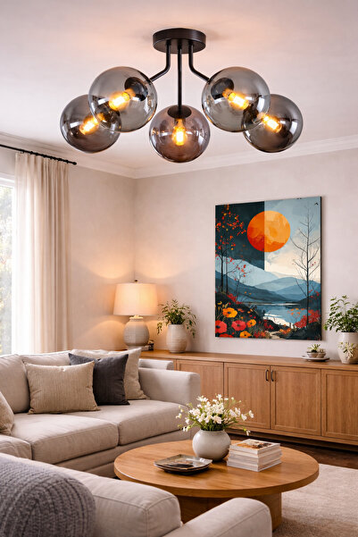 Genel Markalar VENÜS MODERN PLOFONYER BEŞLİ CAMLI AVİZE OTURMA SALON YATAK OD...