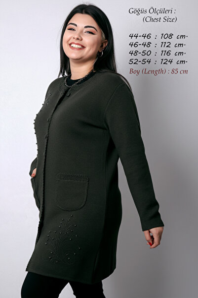 Laden Kadı Triko El Işi Tığlı Ve Taş Yapıştırmalı Kışlık Yünlü Uzun Kalın Hak...