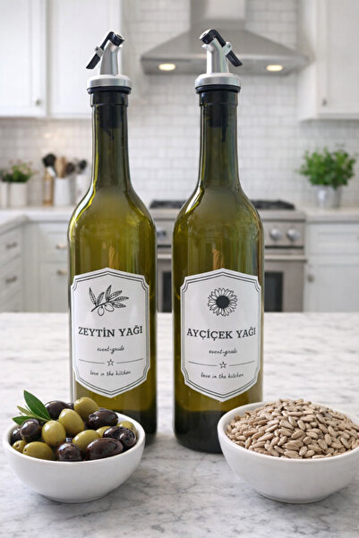 abenim 2'li 750 Ml Zeytinyağı Sıvıyağ Şişesi Yağdanlık Yağlık Haki Renk Cam Şişe
