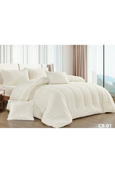 Roshen طقم مفرش 6 قطع نفرين شتوي حشوة وسط مخمل ناعم مع فرو سادة ذو وجهين خامة...