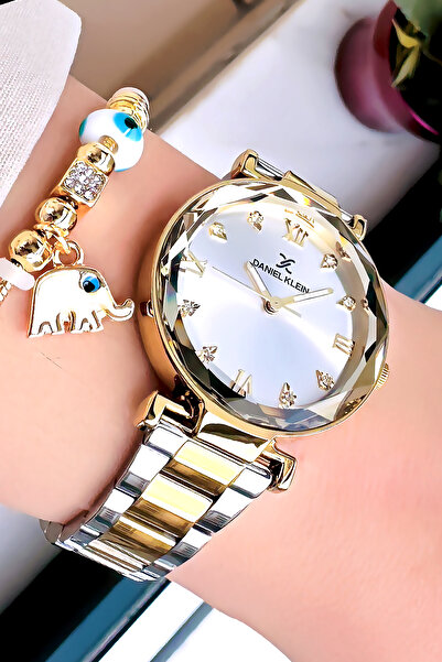 Daniel Klein ساعة يد نسائية مقاومة للماء، سوار هدية من الفولاذ الذهبي والفضي ...