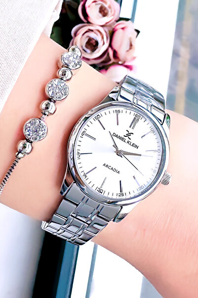 Daniel Klein ساعة يد نسائية فضية مقاومة للماء 3 ATM - حبل فولاذي وسوار هدية D...