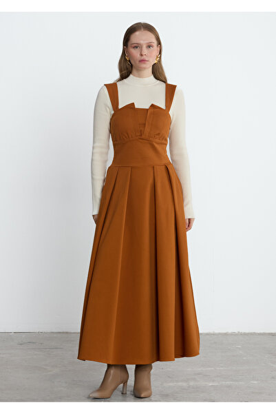 LADYA COLLECTION Tarçın Alin Kare Yaka Elbise