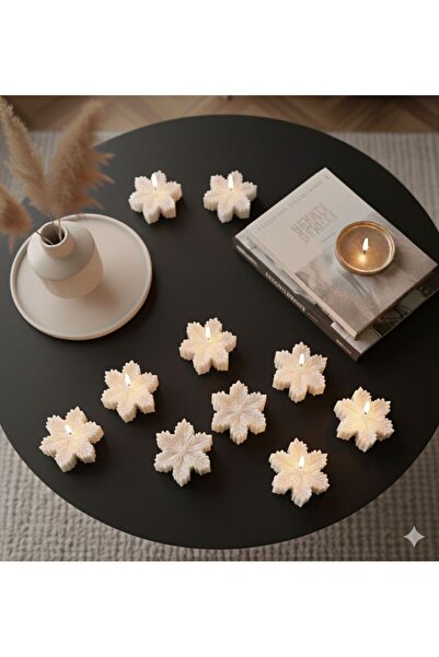pofudukcase Yılbaşı Kar Tanesi Dekoratif Mum Beyaz Kokulu kalın