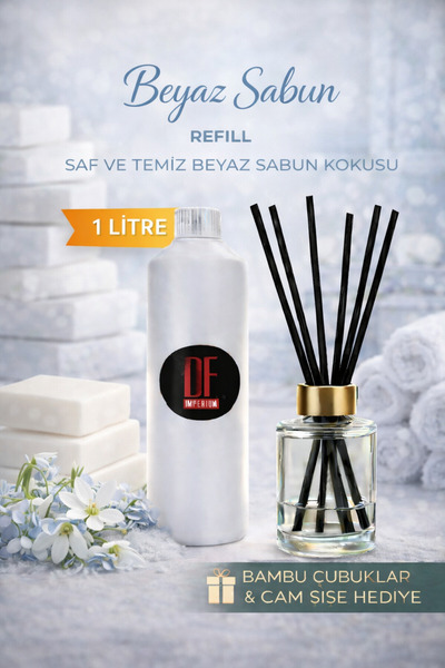 DeParfum Beyaz Sabun Kokulu Oda Kokusu 1 Litre Yedek Dolum Şişesi (125 ML CAM...