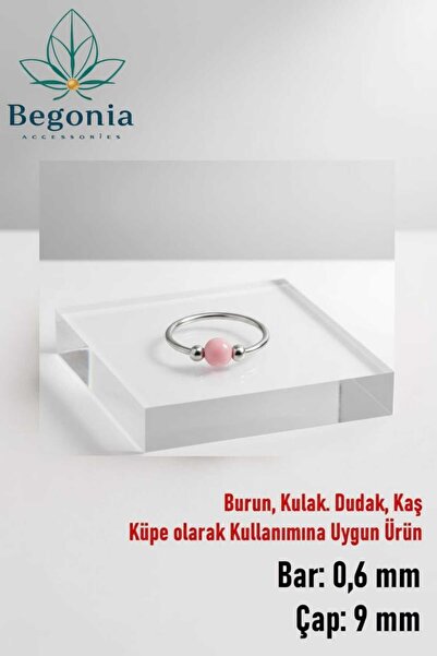 Begonia Accessories 925 Ayar Gümüş Pembe Boncuk Üç Top Halka Hızma, Küpe Olar...