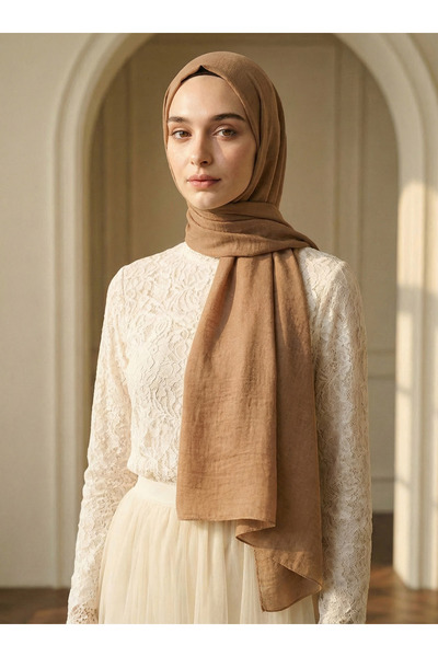 Tuva Şal شال جاز كريب لامع بلون القهوة الحليبية - قماش