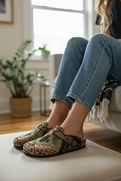 Mycorni نعال داخلية للجنسين بنمط كليم ونعل من الفلين الطبيعي التشريحي