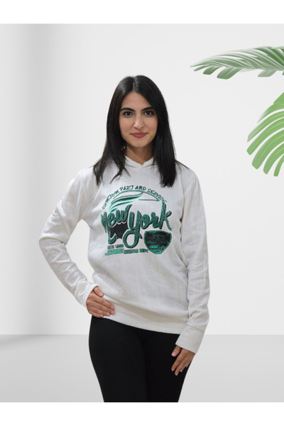YusGos New York cu imprimeu cu glugă Swea tricou (alb-verde)