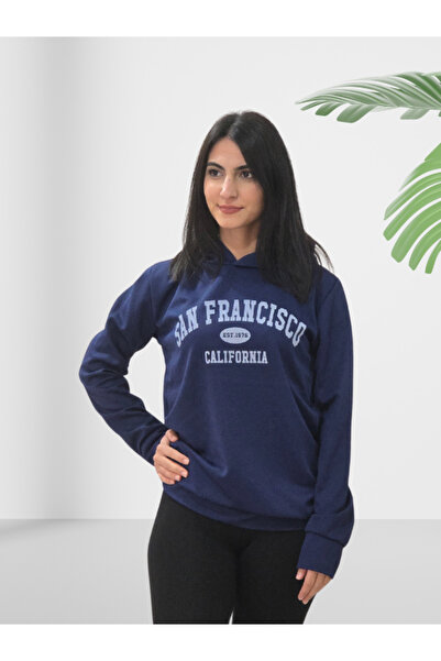 YusGos San Francisco Printed Hooded Sweatshirt (Navy Blue)