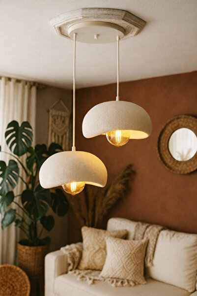 Rekatech Beton Görünüm 2 Li Sarkıt Avize Bohem Modern Rustik (E27 Ampul Hediye)