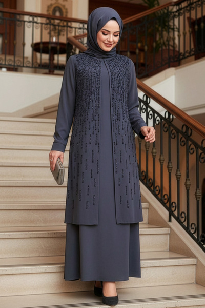 N.S NEVA STYLE Abaya Hijab afumat brodat cu margele 29119FU