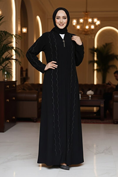 Neva Style Hijab negru cu margele Ferace 29113S