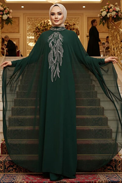 Neva Style Зелена подробна зона Абая 25914Y Хиджаб с пончо