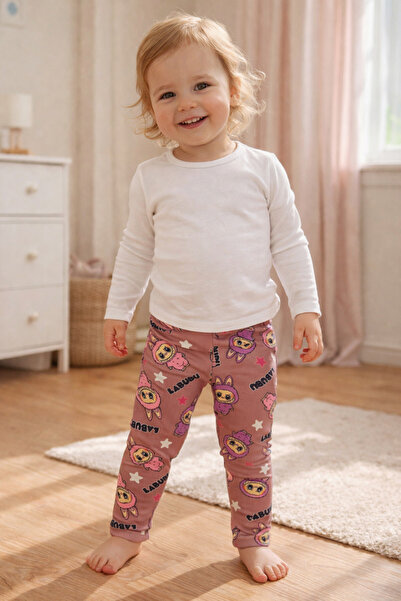 Babexi Labubu Patterned Girls' Leggings – Soft Cotton, Flexible Waist (1-4 Ye...