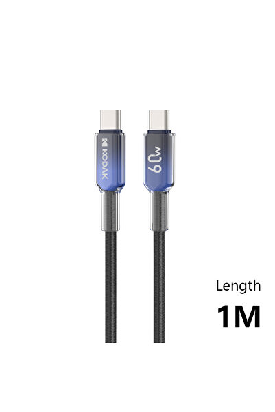 Kodak كابل شحن سريع من النوع C إلى النوع C بقوة 60 واط، متوافق مع أجهزة iPhone 16/15 وSamsung Galaxy وغيرها.