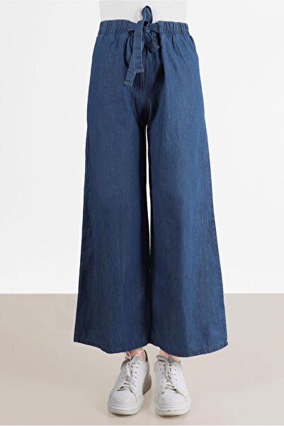 TRENDTESETTÜR KADIN MAVİ GENİŞ PAÇA DENİM PANTOLON T 0205