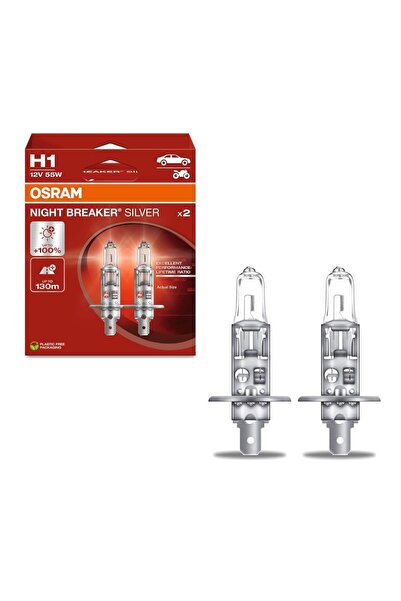 Osram Night Breaker Silver H1 55w 12v P14.5s %100 Fazla Isik Gucu Ikili Kutu -