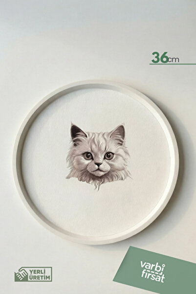 Varbifırsat Cat Patterned Round Decorative Tray - 36 cm
