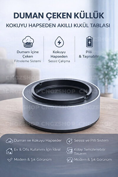 CNGZSHOP Duman Çeken Küllük | Kokuyu Hapseden Akıllı Kül Tablası | Dumanı İçi...