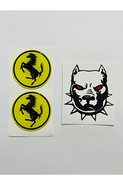 İŞCAN MOTOR Ferrari Logo Sarı (5X5 CM) İkili Damla Etiket Sticker + Pitbul St...