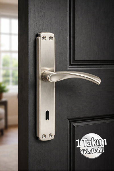 Badem10 Mina Aynalı İç Oda Kapı Kolu Sağa Sola Uygun Nikel Saten Renk (1 Takı...